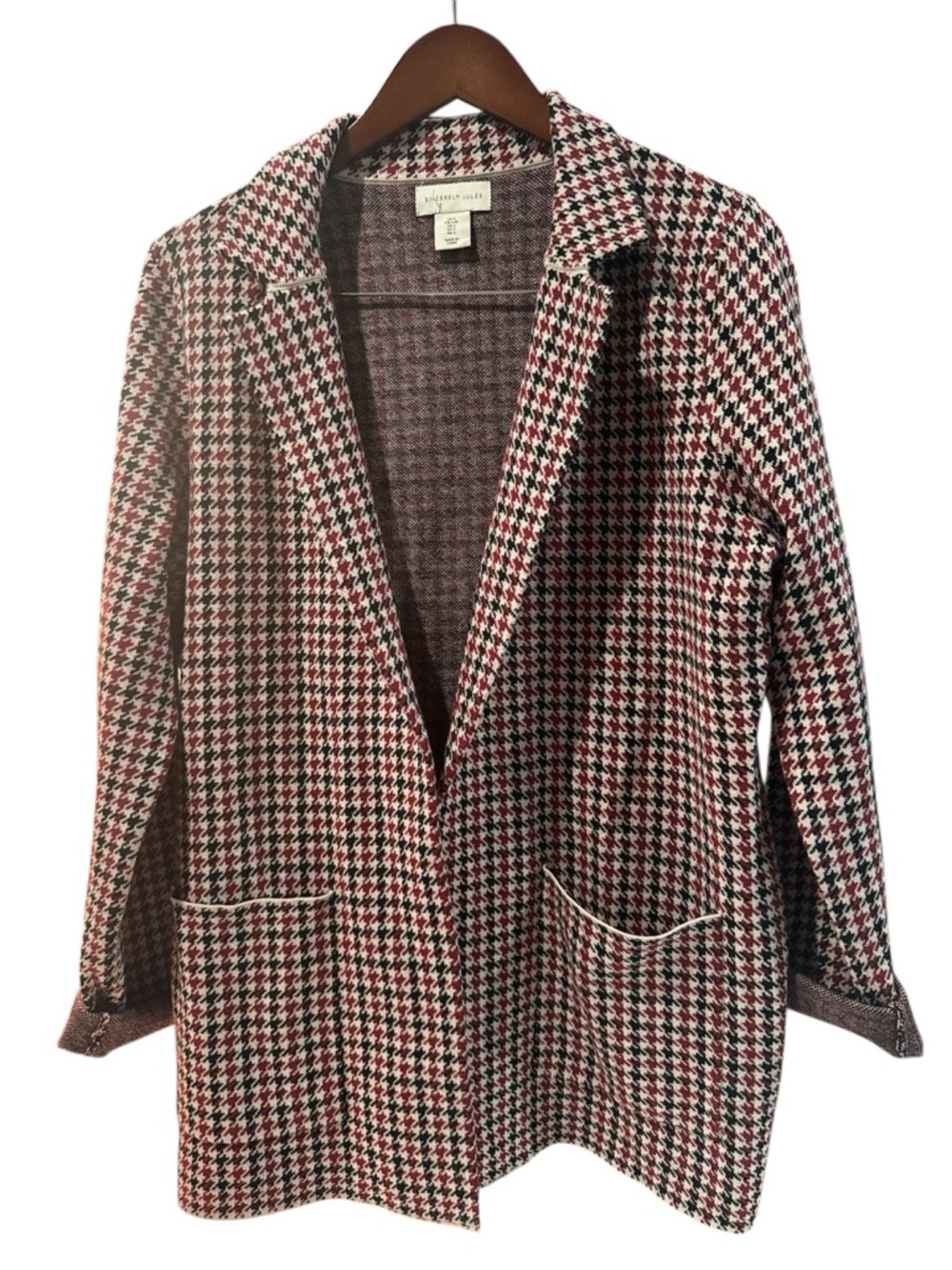 Sincerely Jules Houndstooth Knit Blazer Open Front Size L Chic - Picture 2 of 6